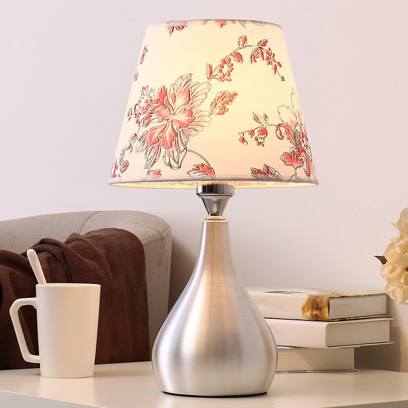 Silver Drop-Like Table Lamp Modern 1-Light Aluminum Night Light with Cone Fabric Shade Clearhalo 'Lamps' 'Table Lamps' Lighting' 2415547