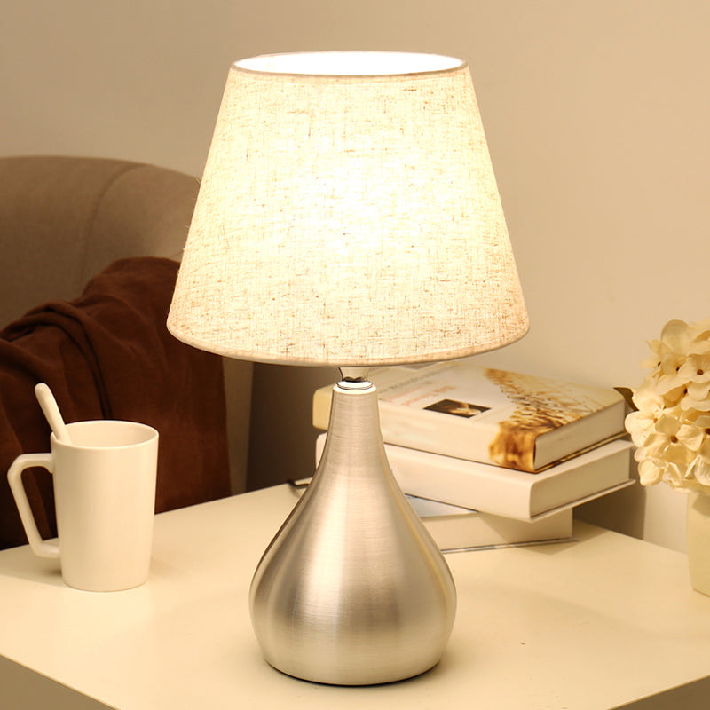 Silver Drop-Like Table Lamp Modern 1-Light Aluminum Night Light with Cone Fabric Shade Clearhalo 'Lamps' 'Table Lamps' Lighting' 2415552
