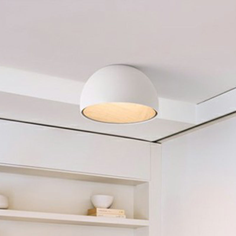 Minimalist Dome Flush Mount Lamp Metal Corridor LED Ceiling Flush Light with Wood Grain Inner White Clearhalo 'Ceiling Lights' 'Close To Ceiling Lights' 'Close to ceiling' 'Flush mount' 'Industrial Flush Mount' Lighting' 2415594