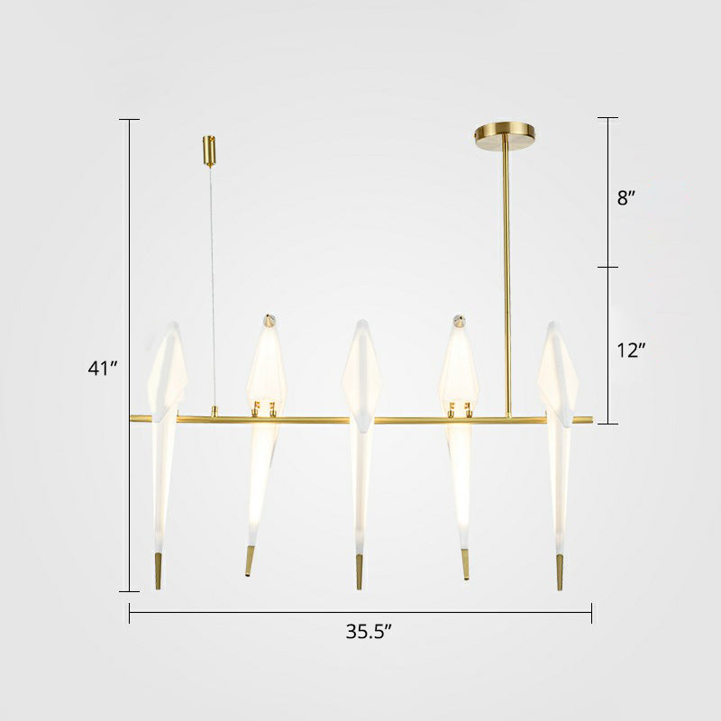 Acrylic Bird Island Pendant Light Art Deco 5 Bulbs White and Gold LED Suspension Lamp Clearhalo 'Ceiling Lights' 'Island Lights' Lighting' 2415629