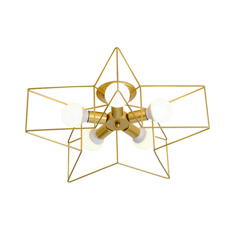 Star Shaped Bedroom Semi Flush Mount Lamp Vintage Metal 5 Bulbs Ceiling Light Fixture Clearhalo 'Ceiling Lights' 'Close To Ceiling Lights' 'Close to ceiling' 'Semi-flushmount' Lighting' 2415681