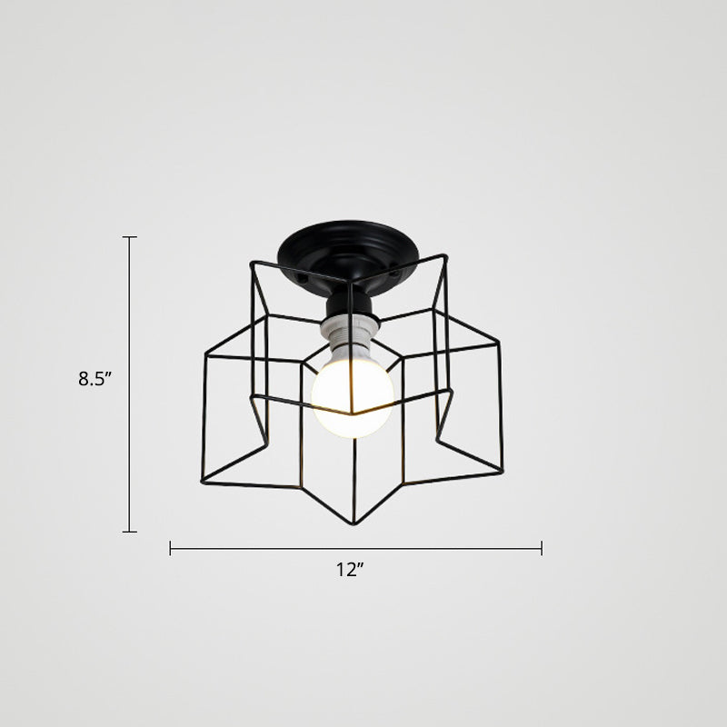 Star Shaped Bedroom Semi Flush Mount Lamp Vintage Metal 5 Bulbs Ceiling Light Fixture 1 Black Clearhalo 'Ceiling Lights' 'Close To Ceiling Lights' 'Close to ceiling' 'Semi-flushmount' Lighting' 2415688