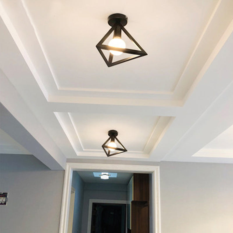 Metal Triangular Semi Flush Light Industrial 1 Head Aisle Flush Mount Ceiling Fixture Clearhalo 'Ceiling Lights' 'Close To Ceiling Lights' 'Close to ceiling' 'Semi-flushmount' Lighting' 2415692
