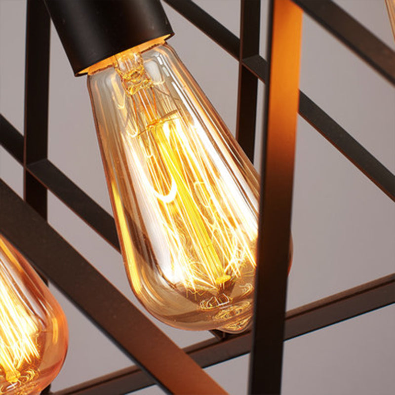 Black Cuboid Island Light Fixture Warehouse Metal Dining Room Suspension Pendant Light Clearhalo 'Ceiling Lights' 'Island Lights' Lighting' 2415752