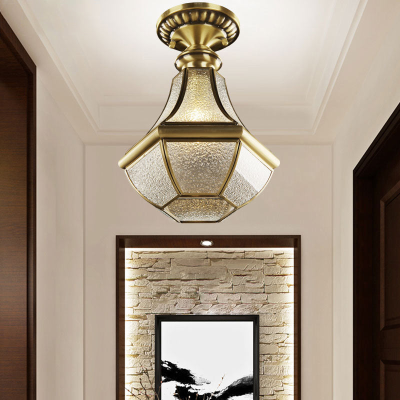 Bronze 1-Light Semi Flush Light Fixture Antiqued Textured Glass Pear Shaped Ceiling Lamp Clearhalo 'Ceiling Lights' 'Close To Ceiling Lights' 'Close to ceiling' 'Semi-flushmount' Lighting' 2415819