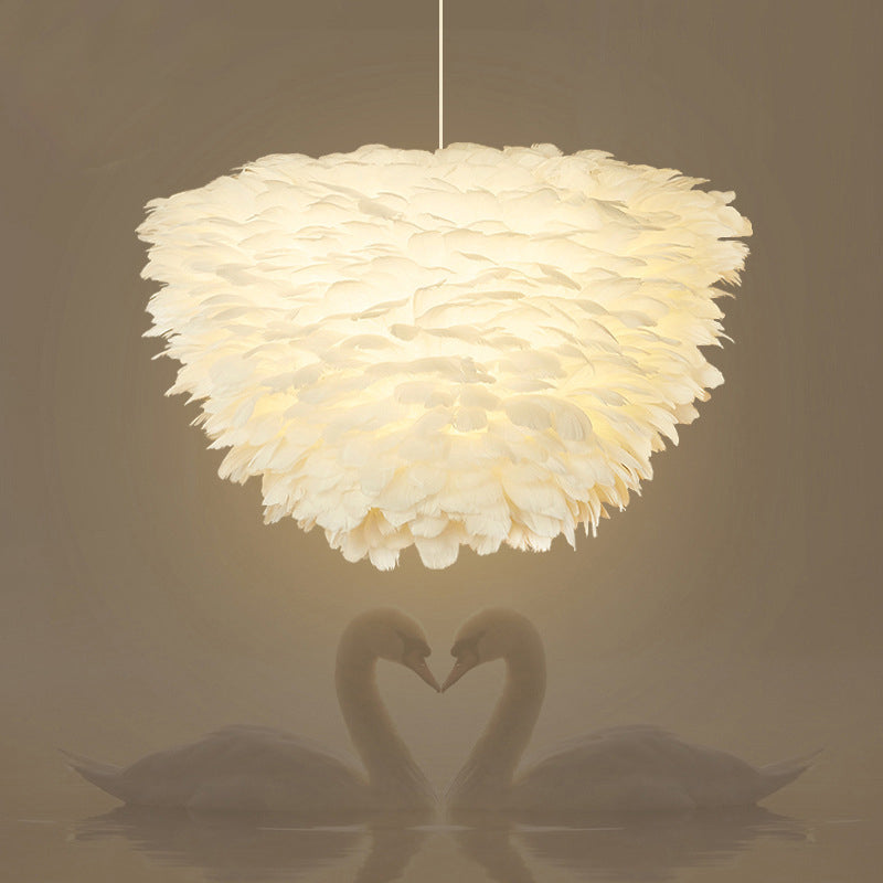 White Floral Pendant Chandelier Simple Style Feather Suspension Lighting for Dining Room White Clearhalo 'Ceiling Lights' 'Chandeliers' 'Modern Chandeliers' 'Modern' Lighting' 2415904