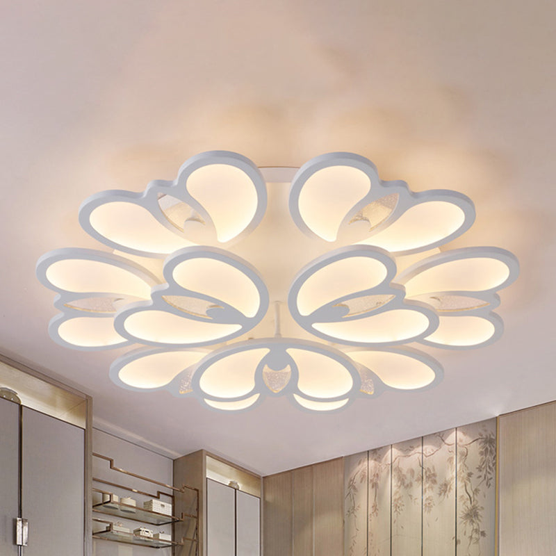 LED 9/12/18 Lights Living Room Flush Light with Buds Acrylic Shade White Ceiling Lamp in Warm/White/Natural Light 9 White Clearhalo 'Ceiling Lights' 'Close To Ceiling Lights' 'Close to ceiling' 'Semi-flushmount' Lighting' 241738