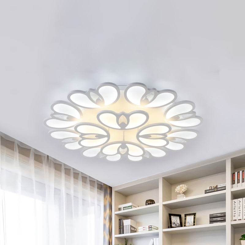 LED 9/12/18 Lights Living Room Flush Light with Buds Acrylic Shade White Ceiling Lamp in Warm/White/Natural Light 12 White Clearhalo 'Ceiling Lights' 'Close To Ceiling Lights' 'Close to ceiling' 'Semi-flushmount' Lighting' 241740