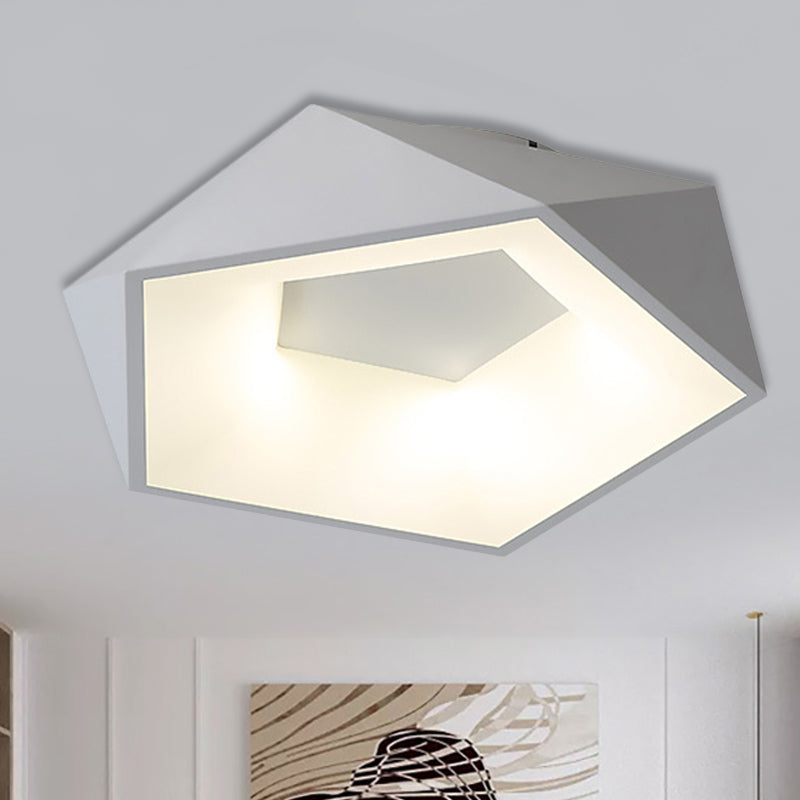 White Facet Flush Lighting Modern LED Metal Ceiling Mounted Light with Acrylic Diffuser in White/Warm Light, 18"/21.5" Wide White Clearhalo 'Ceiling Lights' 'Close To Ceiling Lights' 'Close to ceiling' 'Flush mount' Lighting' 241749