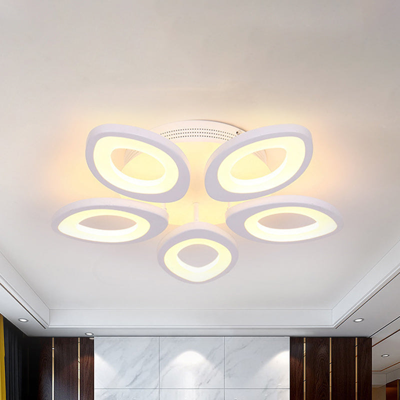 Modern 4/5/8 Lights LED Flush Mount Light with Acrylic Shade White Leaf Ceiling Lighting in Warm/White/Natural Light 5 White Clearhalo 'Ceiling Lights' 'Close To Ceiling Lights' 'Close to ceiling' 'Semi-flushmount' Lighting' 242127