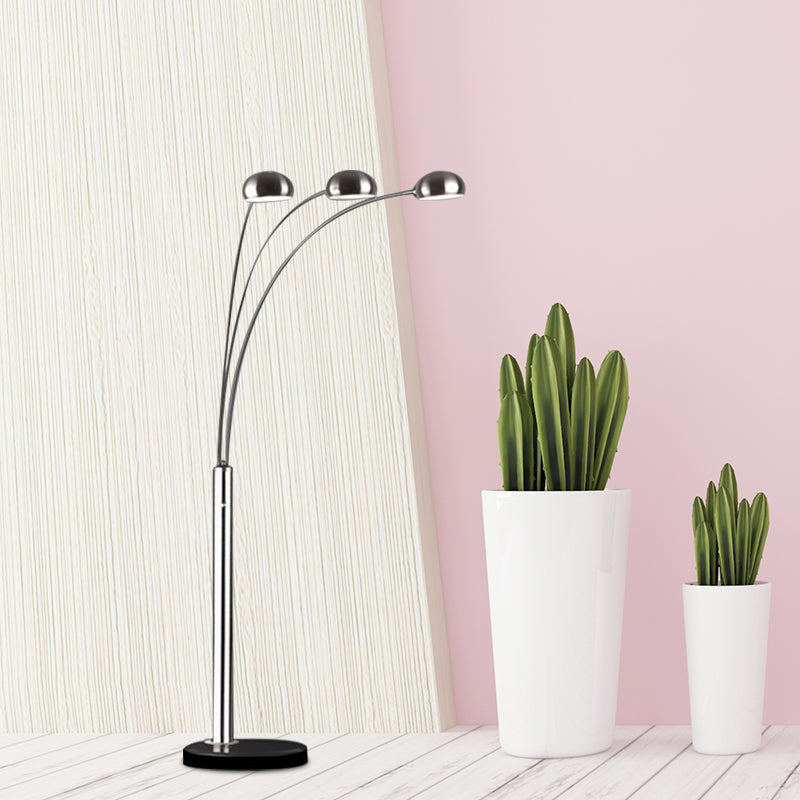 Metal Tree-Like Floor Reading Lamp Contemporary 3-Bulb Silver Standing Light with Semi-Orb Shade Clearhalo 'Floor Lamps' 'Lamps' Lighting' 2422231