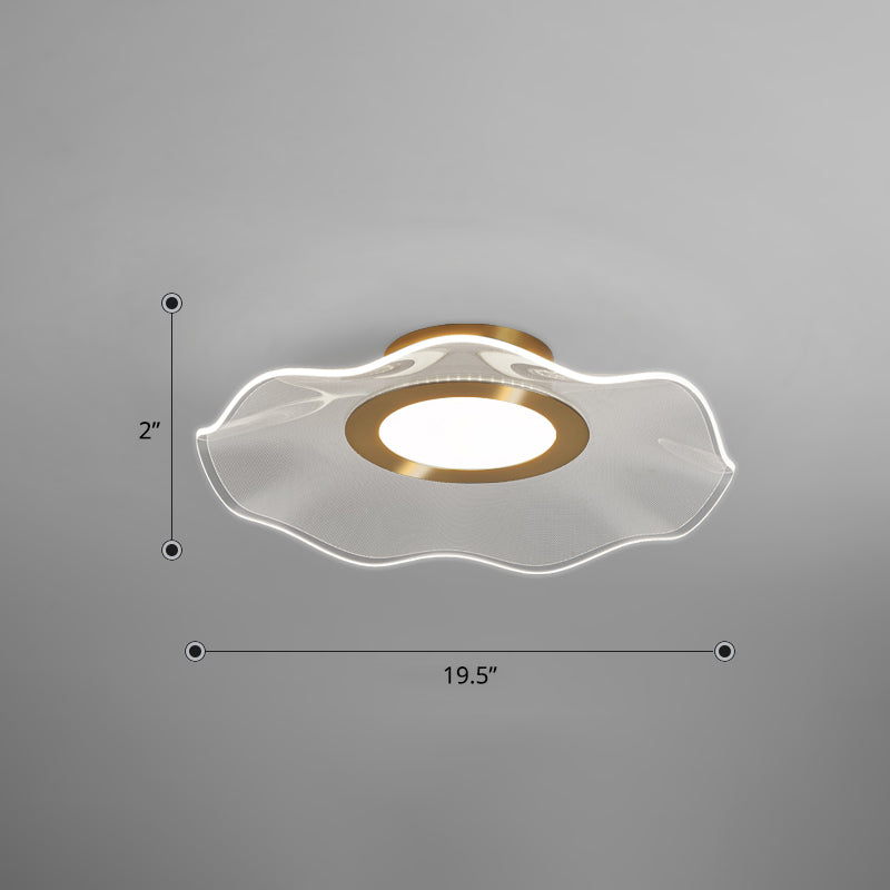 Acrylic Lotus Leaf Ceiling Lighting Artistic Gold Flush Mount LED Light for Bedroom Gold 19.5" White Clearhalo 'Ceiling Lights' 'Close To Ceiling Lights' 'Close to ceiling' 'Flush mount' Lighting' 2422660