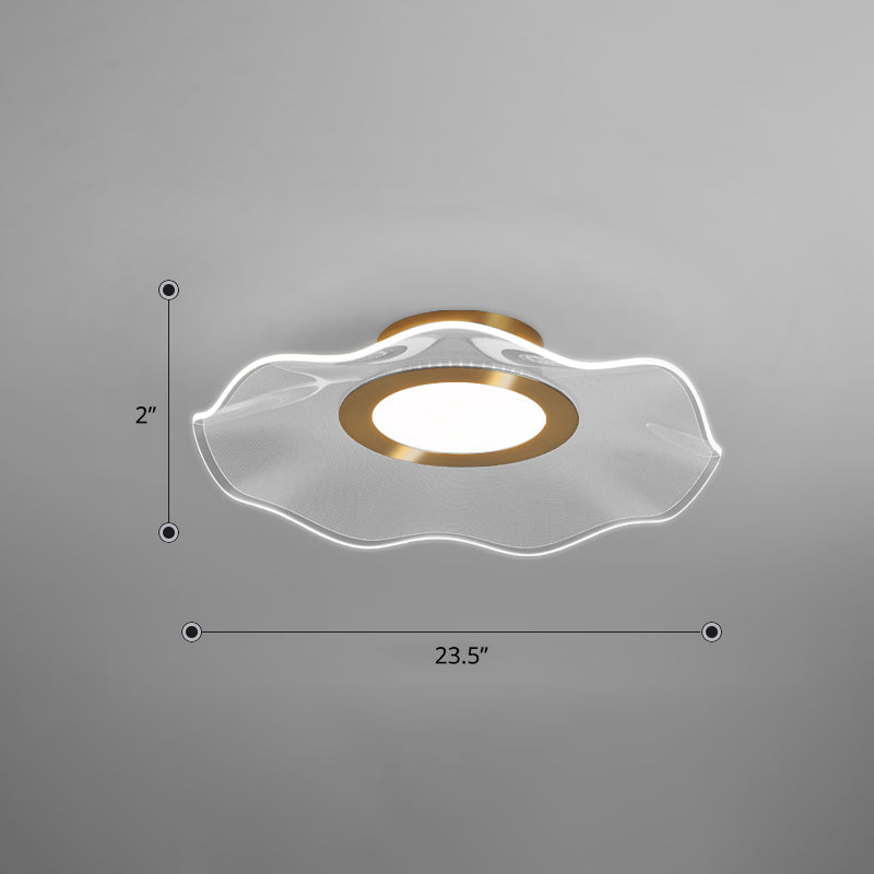 Acrylic Lotus Leaf Ceiling Lighting Artistic Gold Flush Mount LED Light for Bedroom Gold 23.5" White Clearhalo 'Ceiling Lights' 'Close To Ceiling Lights' 'Close to ceiling' 'Flush mount' Lighting' 2422667