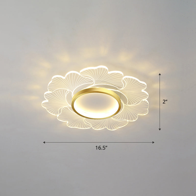 Acrylic Flower Ceiling Mount Light Fixture Modern Style LED Flush Mount for Bedroom Gold 16.5" Remote Control Stepless Dimming Clearhalo 'Ceiling Lights' 'Close To Ceiling Lights' 'Close to ceiling' 'Flush mount' Lighting' 2422677