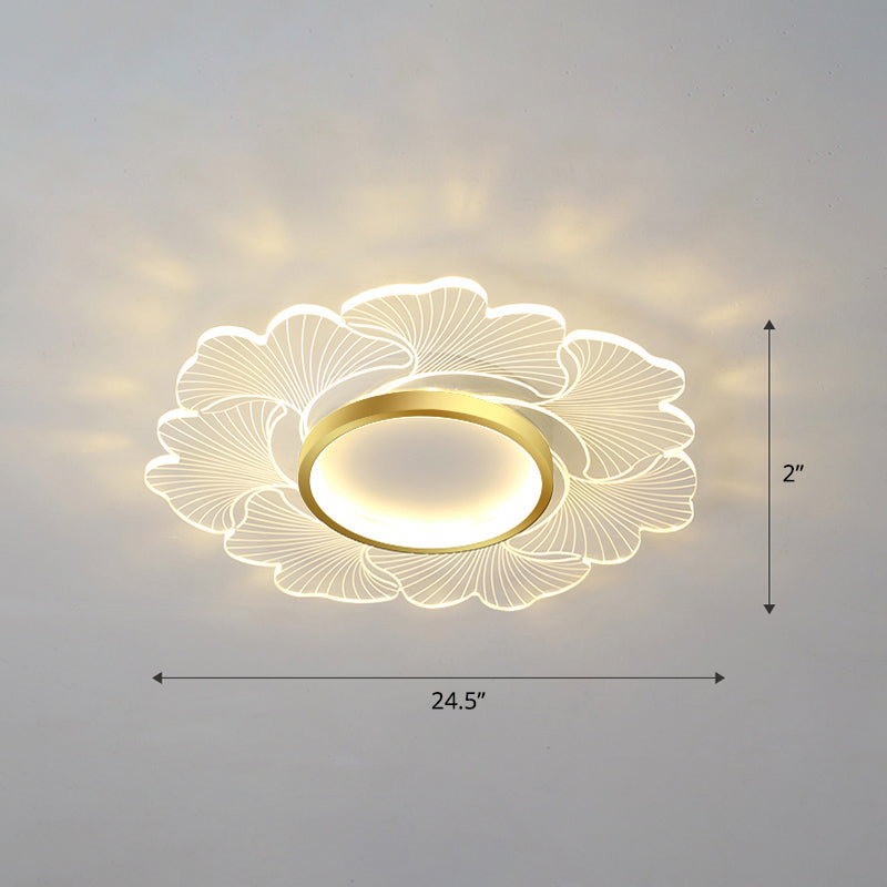 Acrylic Flower Ceiling Mount Light Fixture Modern Style LED Flush Mount for Bedroom Gold 24.5" Remote Control Stepless Dimming Clearhalo 'Ceiling Lights' 'Close To Ceiling Lights' 'Close to ceiling' 'Flush mount' Lighting' 2422681