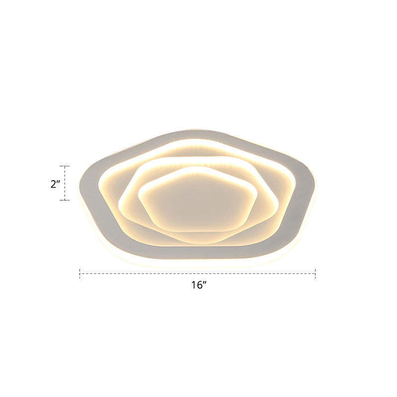 White Pentagonal LED Flush Light Minimalism Acrylic Ceiling Mount Lighting for Bedroom White 16" Warm Clearhalo 'Ceiling Lights' 'Close To Ceiling Lights' 'Close to ceiling' 'Flush mount' Lighting' 2422707