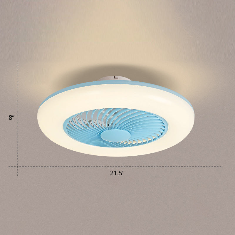 Remote Control Round Semi Flush Ceiling Light Simplicity Acrylic Bedroom LED Hanging Fan Light, 21.5" W Blue Remote Clearhalo 'Ceiling Fans with Lights' 'Ceiling Fans' 'Modern Ceiling Fans' 'Modern' Lighting' 2422802