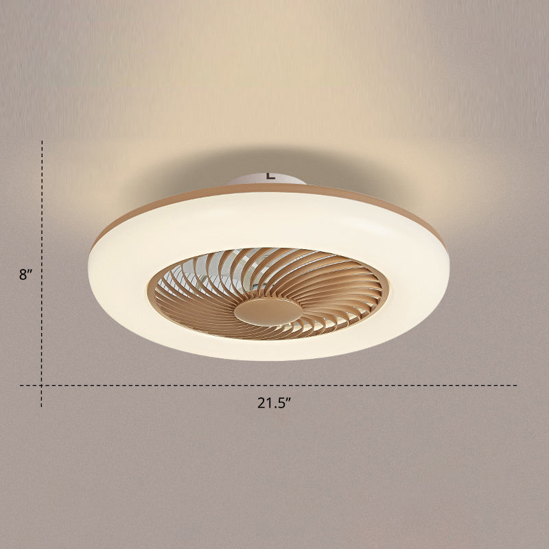 Remote Control Round Semi Flush Ceiling Light Simplicity Acrylic Bedroom LED Hanging Fan Light, 21.5
