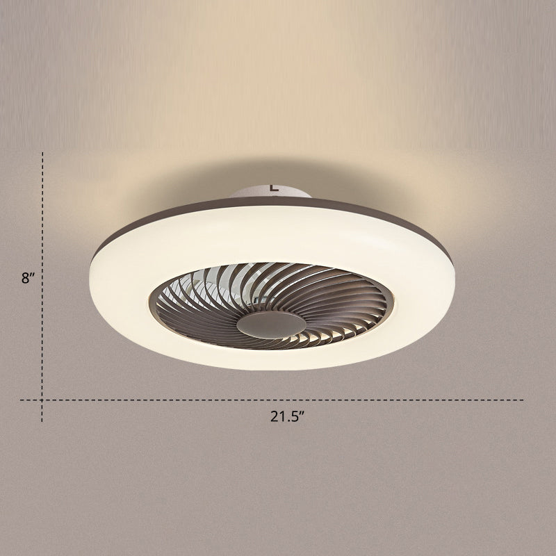 Remote Control Round Semi Flush Ceiling Light Simplicity Acrylic Bedroom LED Hanging Fan Light, 21.5" W Coffee Remote Clearhalo 'Ceiling Fans with Lights' 'Ceiling Fans' 'Modern Ceiling Fans' 'Modern' Lighting' 2422805