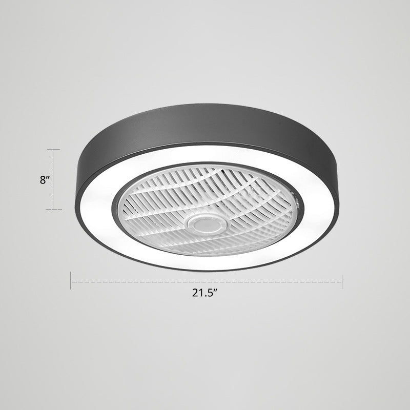 21.5" W Nordic Round Ceiling Fan Light Fixture Metal Kids Bedroom LED Semi Flush Light with Remote Control Grey Remote Clearhalo 'Ceiling Fans with Lights' 'Ceiling Fans' 'Modern Ceiling Fans' 'Modern' Lighting' 2422807