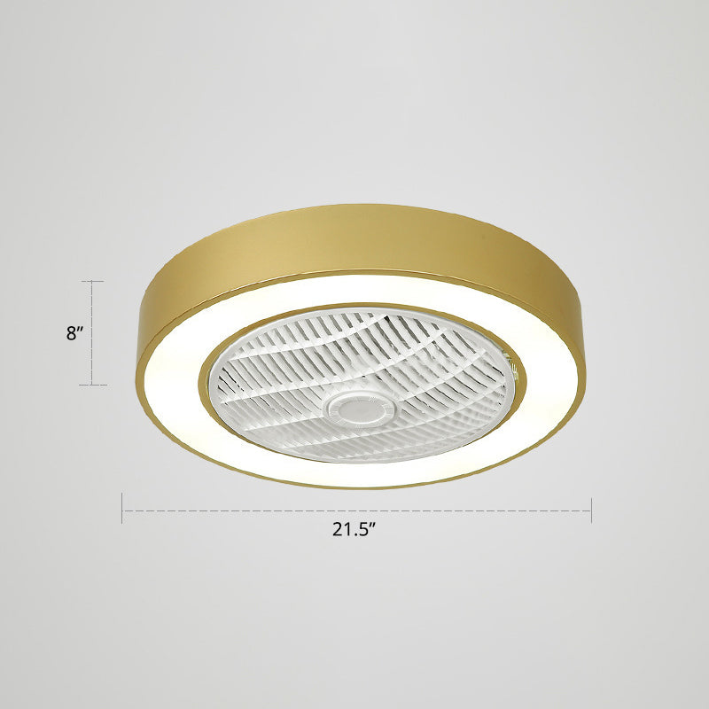 21.5" W Nordic Round Ceiling Fan Light Fixture Metal Kids Bedroom LED Semi Flush Light with Remote Control Gold Remote Clearhalo 'Ceiling Fans with Lights' 'Ceiling Fans' 'Modern Ceiling Fans' 'Modern' Lighting' 2422815