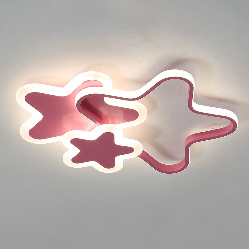 Star LED Flush Mount Lighting Fixture Cartoon Metal Childrens Room Ceiling Mounted Light Pink 16.5" Remote Control Stepless Dimming Clearhalo 'Ceiling Lights' 'Close To Ceiling Lights' 'Close to ceiling' 'Flush mount' Lighting' 2422850