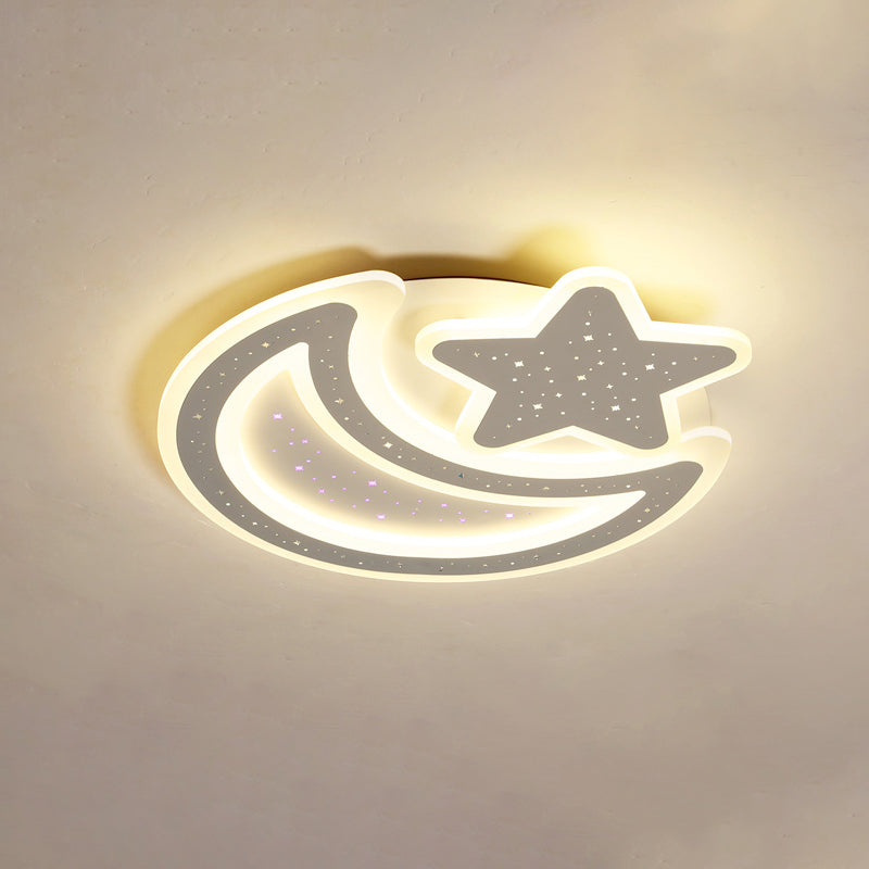 Moon and Star Acrylic Ceiling Lamp Nordic Led Flush Mount Light Fixture for Kids Room Textured White Third Gear Clearhalo 'Ceiling Lights' 'Close To Ceiling Lights' 'Close to ceiling' 'Flush mount' Lighting' 2422875