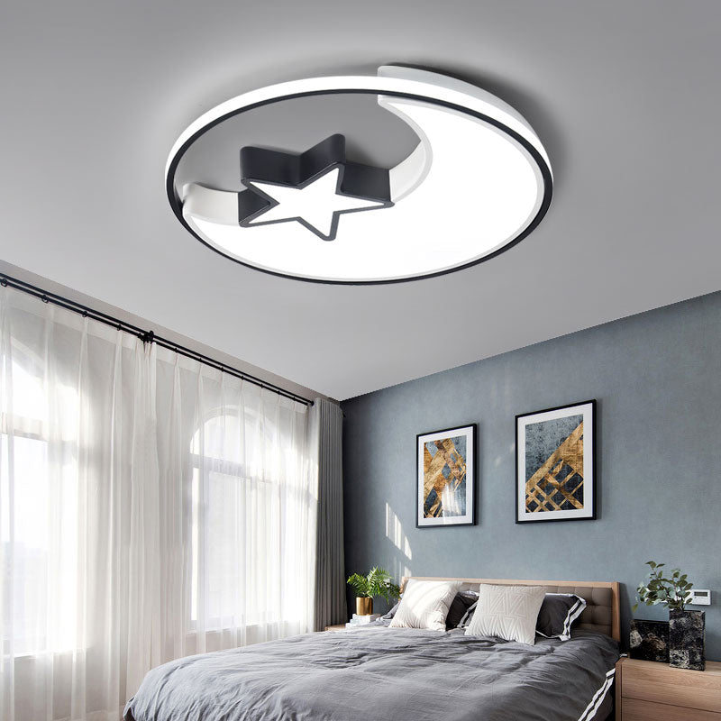 Kids LED Flush Mounted Lamp Black Crescent and Star Ceiling Lighting with Acrylic Shade Clearhalo 'Ceiling Lights' 'Close To Ceiling Lights' 'Close to ceiling' 'Flush mount' Lighting' 2422891
