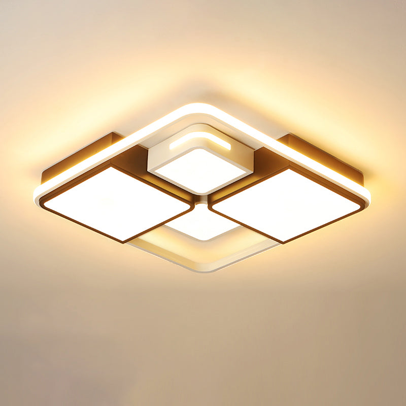 Quadrilateral Living Room Ceiling Light Acrylic Contemporary LED Flush Mount in Black-White White 23.5" Warm Clearhalo 'Ceiling Lights' 'Close To Ceiling Lights' 'Close to ceiling' 'Flush mount' Lighting' 2422936