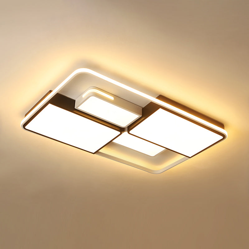 Quadrilateral Living Room Ceiling Light Acrylic Contemporary LED Flush Mount in Black-White White 35.5" Warm Clearhalo 'Ceiling Lights' 'Close To Ceiling Lights' 'Close to ceiling' 'Flush mount' Lighting' 2422939