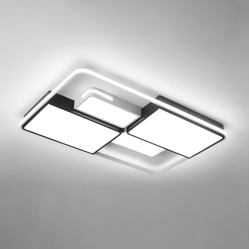 Quadrilateral Living Room Ceiling Light Acrylic Contemporary LED Flush Mount in Black-White White 35.5" White Clearhalo 'Ceiling Lights' 'Close To Ceiling Lights' 'Close to ceiling' 'Flush mount' Lighting' 2422941