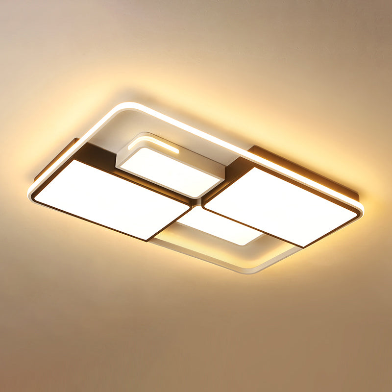 Quadrilateral Living Room Ceiling Light Acrylic Contemporary LED Flush Mount in Black-White White 47.5" Warm Clearhalo 'Ceiling Lights' 'Close To Ceiling Lights' 'Close to ceiling' 'Flush mount' Lighting' 2422942