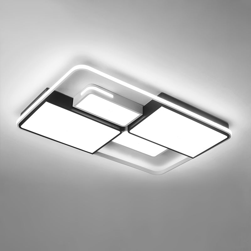 Quadrilateral Living Room Ceiling Light Acrylic Contemporary LED Flush Mount in Black-White White 47.5" White Clearhalo 'Ceiling Lights' 'Close To Ceiling Lights' 'Close to ceiling' 'Flush mount' Lighting' 2422944