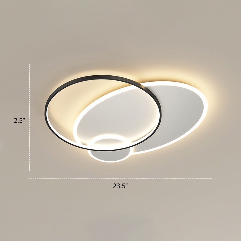 Minimalistic Stacked Flush Mount Light Metal Bedroom LED Ceiling Flush Light Fixture Black-White 23.5" Round Clearhalo 'Ceiling Lights' 'Close To Ceiling Lights' 'Close to ceiling' 'Flush mount' Lighting' 2422965