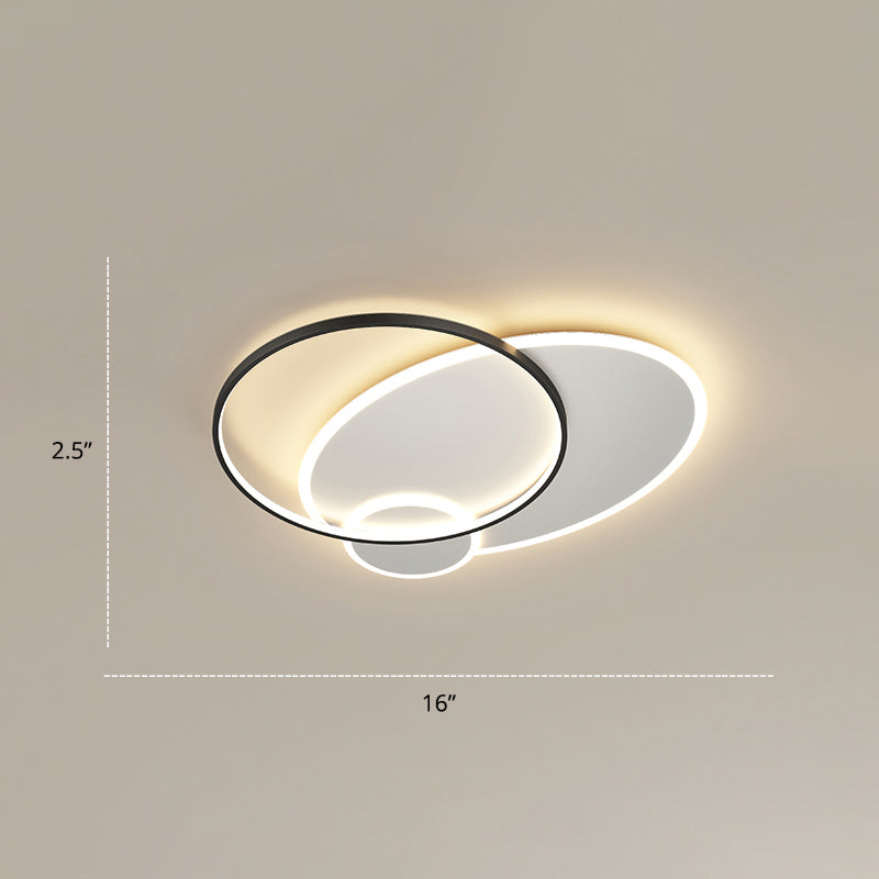 Minimalistic Stacked Flush Mount Light Metal Bedroom LED Ceiling Flush Light Fixture Black-White 16" Round Clearhalo 'Ceiling Lights' 'Close To Ceiling Lights' 'Close to ceiling' 'Flush mount' Lighting' 2422966