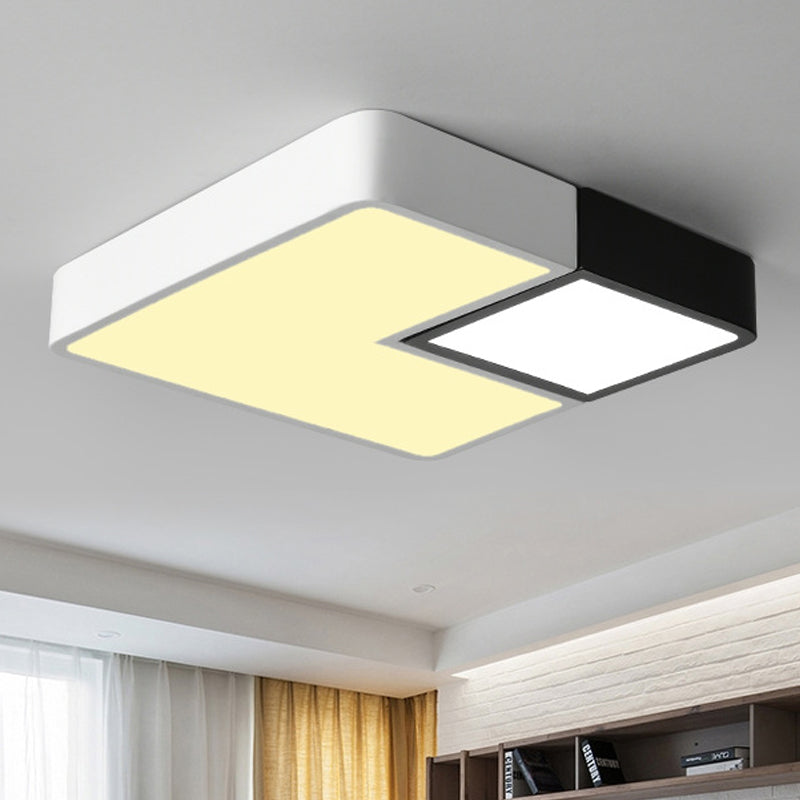 Metal Square Flush Mount Lighting Simple LED White Ceiling Light Fixture for Living Room in Warm/White, 11"/15���/19" Wide White Warm Clearhalo 'Ceiling Lights' 'Close To Ceiling Lights' 'Close to ceiling' 'Flush mount' Lighting' 242299