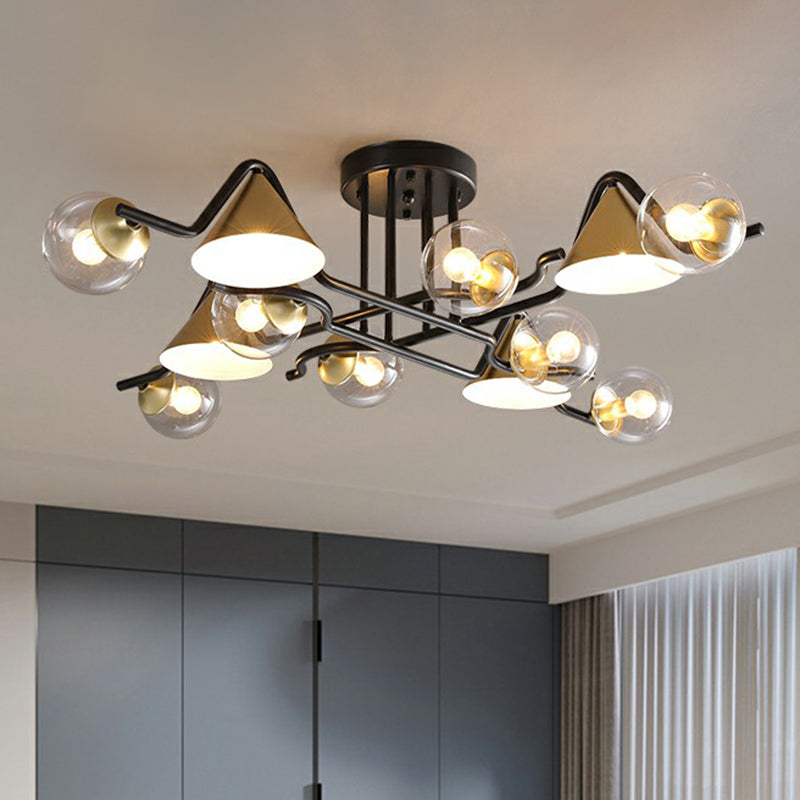 Cone and Ball Shaped Flushmount Light Minimalist Glass Black-Brass Semi Flush Ceiling Light Clearhalo 'Ceiling Lights' 'Close To Ceiling Lights' 'Close to ceiling' 'Semi-flushmount' Lighting' 2422997