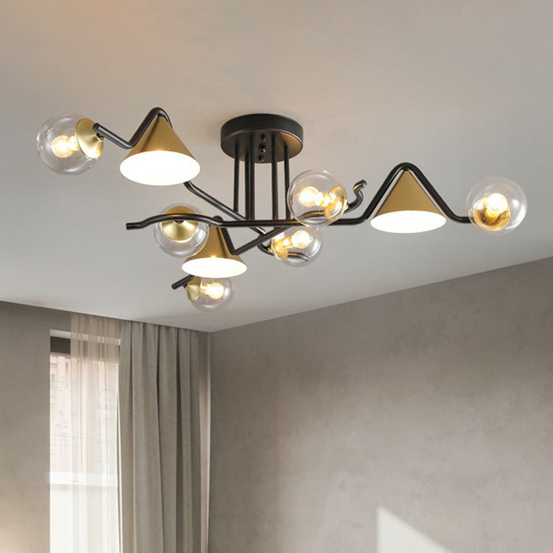 Cone and Ball Shaped Flushmount Light Minimalist Glass Black-Brass Semi Flush Ceiling Light 9 Clear Clearhalo 'Ceiling Lights' 'Close To Ceiling Lights' 'Close to ceiling' 'Semi-flushmount' Lighting' 2422999