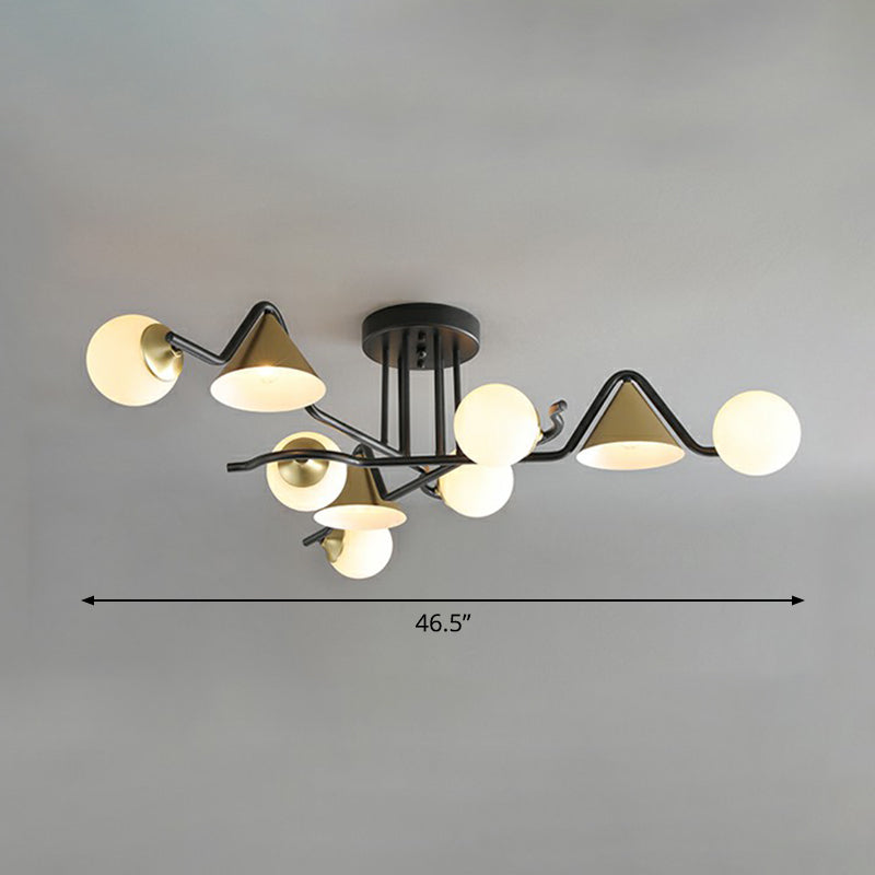 Cone and Ball Shaped Flushmount Light Minimalist Glass Black-Brass Semi Flush Ceiling Light 9 Cream Clearhalo 'Ceiling Lights' 'Close To Ceiling Lights' 'Close to ceiling' 'Semi-flushmount' Lighting' 2423000