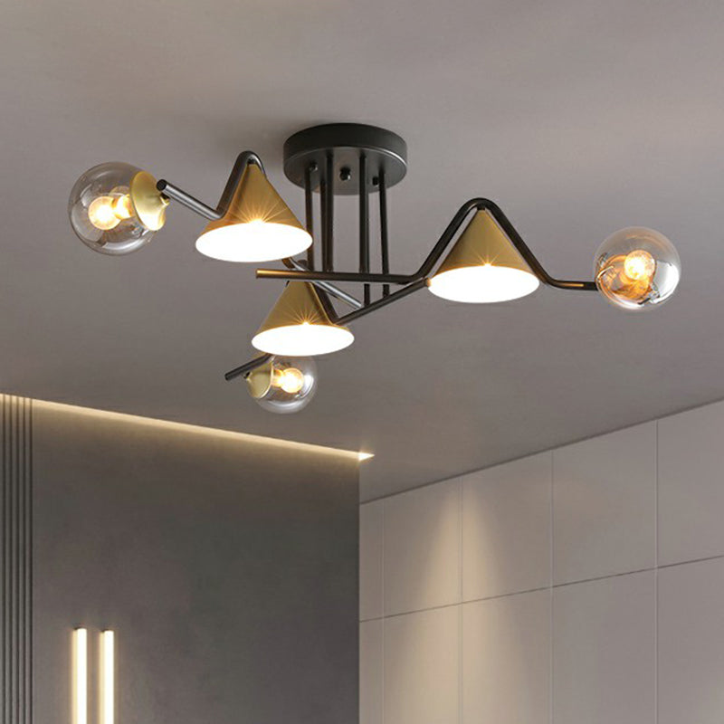 Cone and Ball Shaped Flushmount Light Minimalist Glass Black-Brass Semi Flush Ceiling Light 6 Clear Clearhalo 'Ceiling Lights' 'Close To Ceiling Lights' 'Close to ceiling' 'Semi-flushmount' Lighting' 2423001