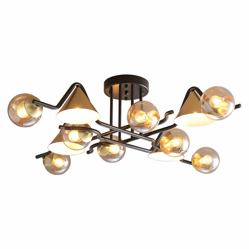 Cone and Ball Shaped Flushmount Light Minimalist Glass Black-Brass Semi Flush Ceiling Light Clearhalo 'Ceiling Lights' 'Close To Ceiling Lights' 'Close to ceiling' 'Semi-flushmount' Lighting' 2423003