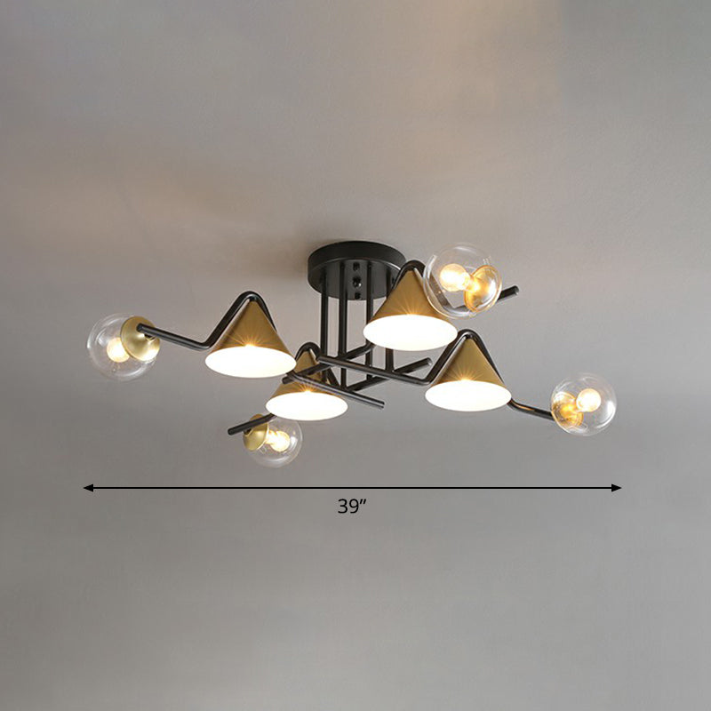 Cone and Ball Shaped Flushmount Light Minimalist Glass Black-Brass Semi Flush Ceiling Light 8 Clear Clearhalo 'Ceiling Lights' 'Close To Ceiling Lights' 'Close to ceiling' 'Semi-flushmount' Lighting' 2423004