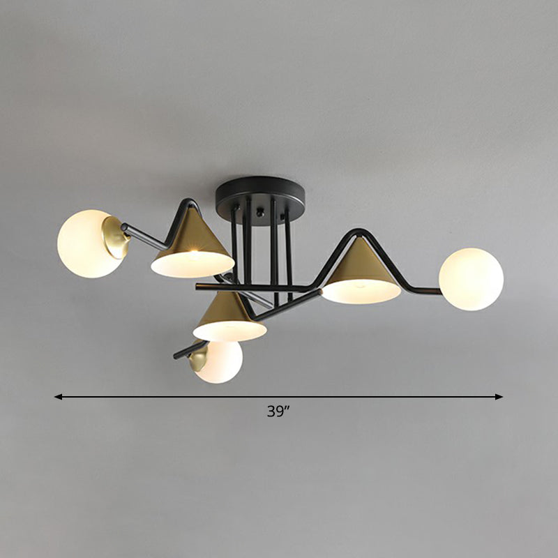 Cone and Ball Shaped Flushmount Light Minimalist Glass Black-Brass Semi Flush Ceiling Light 6 Cream Clearhalo 'Ceiling Lights' 'Close To Ceiling Lights' 'Close to ceiling' 'Semi-flushmount' Lighting' 2423007