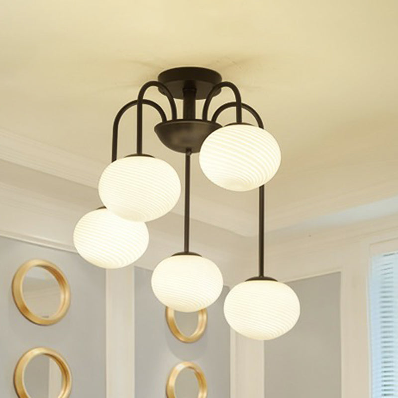Elliptical Dining Room Flush Ceiling Light Opal Glass Nordic LED Semi Flush Mount Lamp Clearhalo 'Ceiling Lights' 'Close To Ceiling Lights' 'Close to ceiling' 'Semi-flushmount' Lighting' 2423019