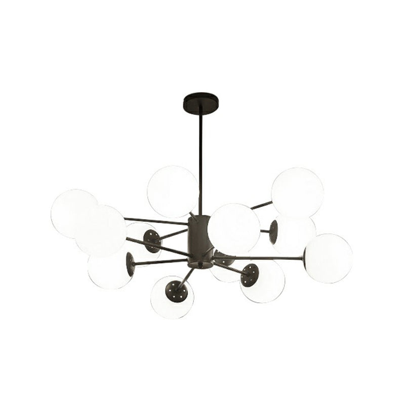 Black Burst Hanging Lamp Modern Metal Chandelier with Ball Opaline Glass Shade for Bedroom Clearhalo 'Ceiling Lights' 'Chandeliers' 'Modern Chandeliers' 'Modern' Lighting' 2423098