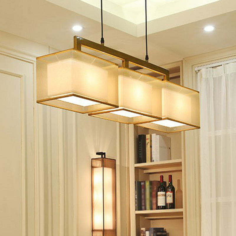Dual-Rectangle Island Light Minimalist Fabric Restaurant Suspension Lighting Fixture 3 Bronze Clearhalo 'Ceiling Lights' 'Island Lights' Lighting' 2423174