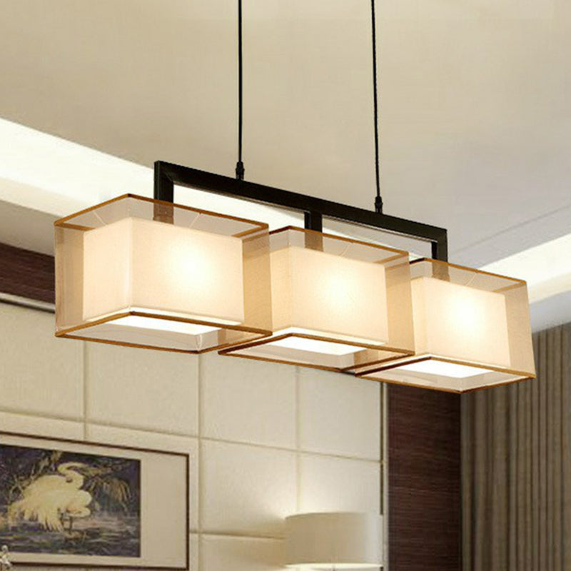 Dual-Rectangle Island Light Minimalist Fabric Restaurant Suspension Lighting Fixture 3 Black Clearhalo 'Ceiling Lights' 'Island Lights' Lighting' 2423175