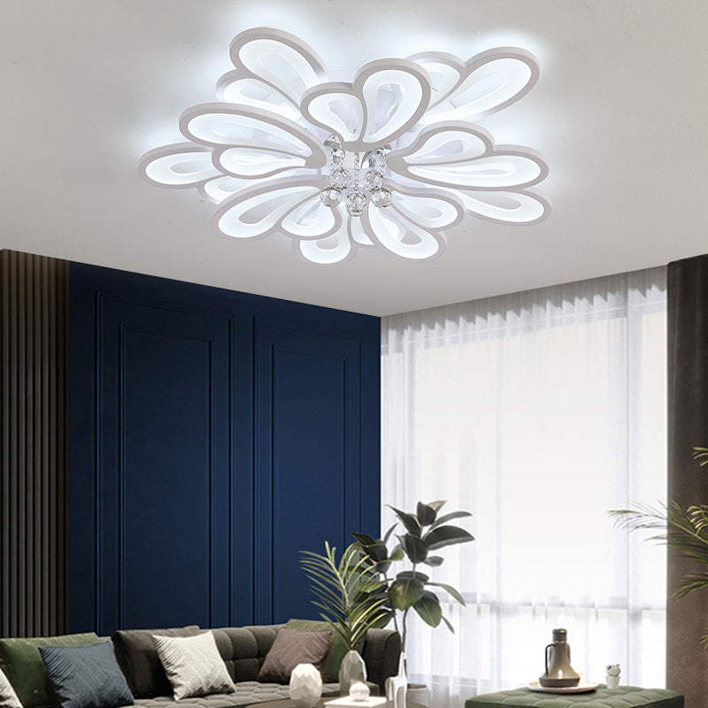 White Flower Flush Ceiling Light Minimalist LED Acrylic Flush Mounted Lamp with Crystal Ball Clearhalo 'Ceiling Lights' 'Close To Ceiling Lights' 'Close to ceiling' 'Flush mount' Lighting' 2423278