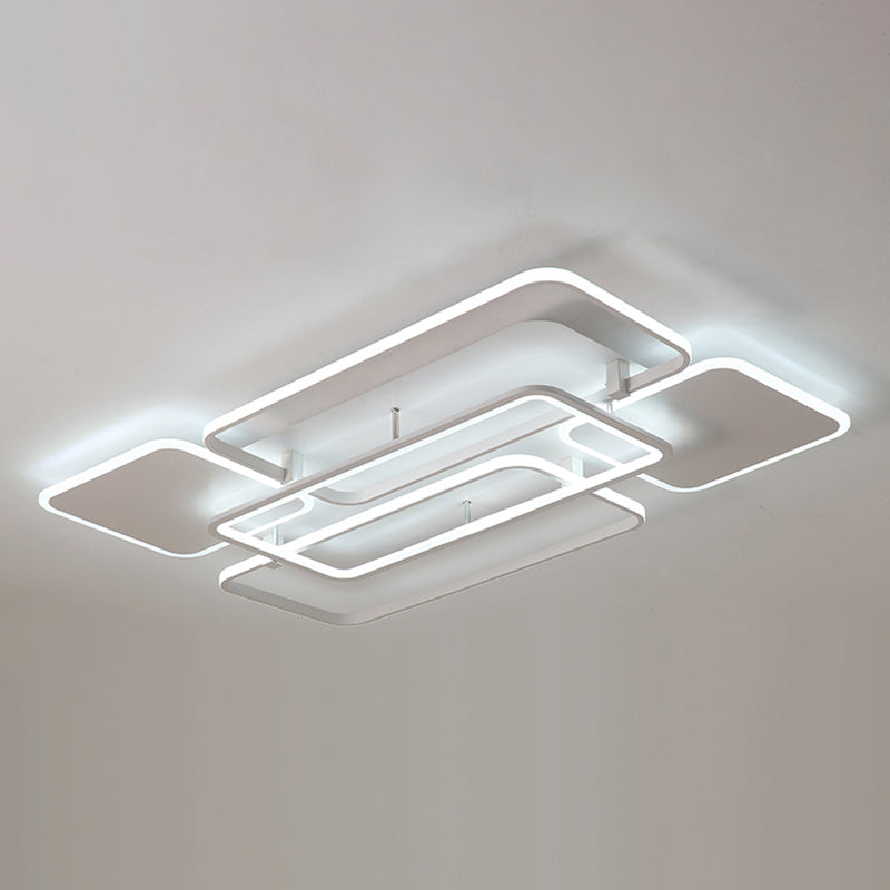 White Frame LED Flush Mount Lighting Contemporary Metal Flushmount Ceiling Lamp for Living Room White White Rectangle Clearhalo 'Ceiling Lights' 'Close To Ceiling Lights' 'Close to ceiling' 'Flush mount' Lighting' 2423399