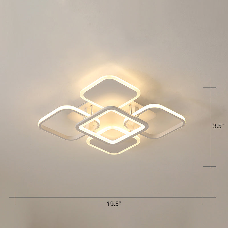 White Frame LED Flush Mount Lighting Contemporary Metal Flushmount Ceiling Lamp for Living Room White Warm Square Clearhalo 'Ceiling Lights' 'Close To Ceiling Lights' 'Close to ceiling' 'Flush mount' Lighting' 2423405